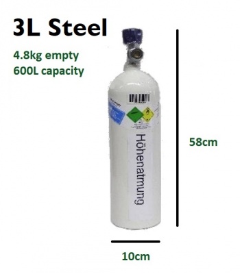 3L Steel oxygen bottle - 100mm (LS, DG, Schleicher)